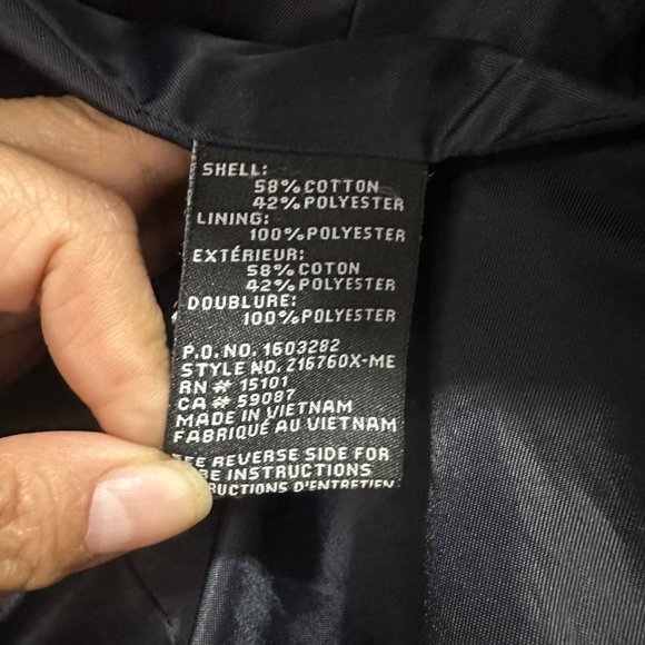 Sz M Womens Jones New York Trench Coat Mid Length Navy Belt Vent Full Zip satin - Picture 7 of 11